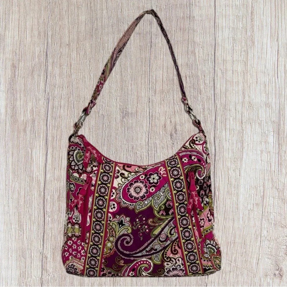 Vera Bradley Pink Very Berry Paisley Hipster Hobo Shoulder Bag Purse 13